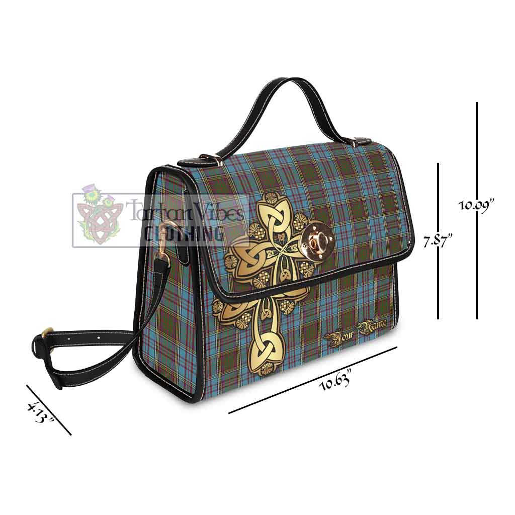 Tartan Vibes Clothing Anderson Tartan Waterproof Canvas Bag Golden Thistle Celtic Cross Style