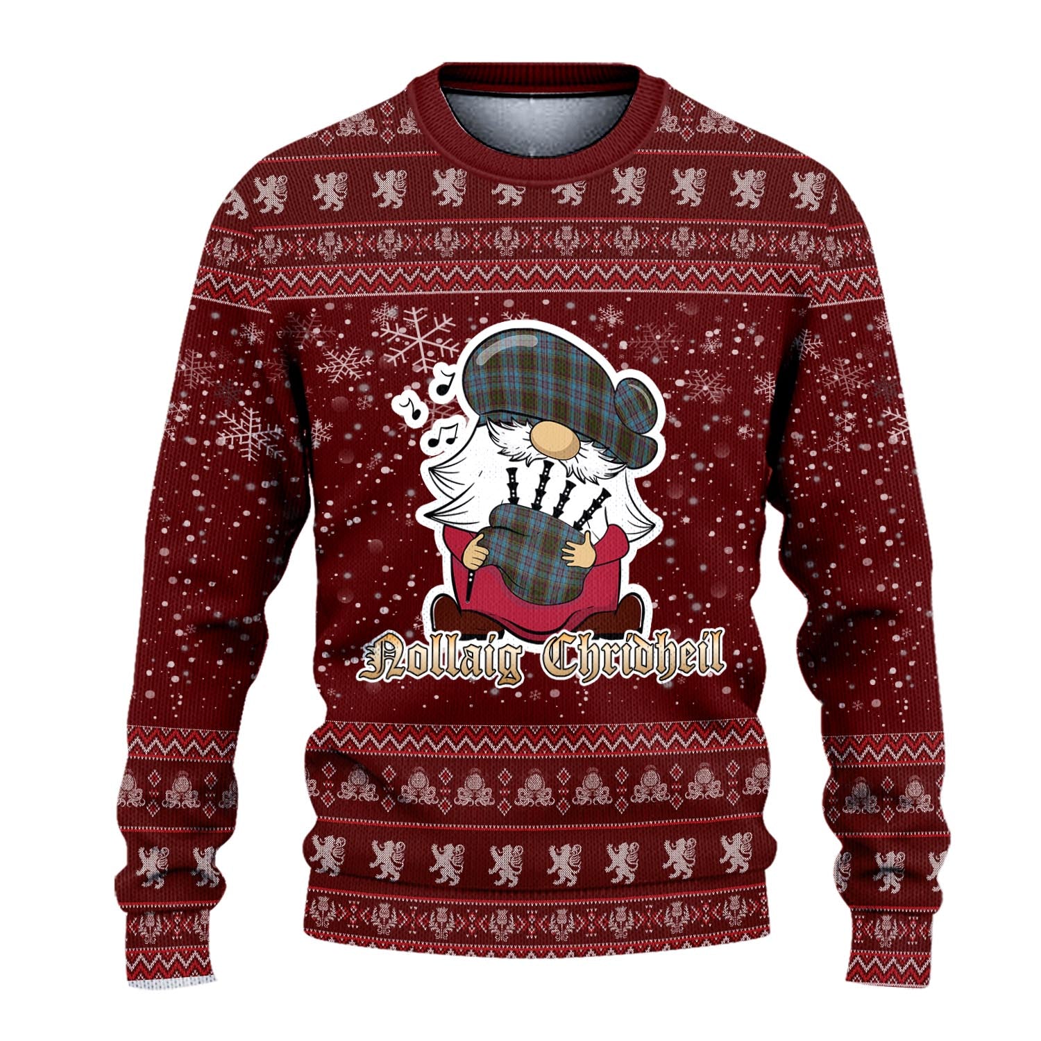 Anderson Clan Christmas Family Knitted Sweater with Funny Gnome Playing Bagpipes - Tartanvibesclothing