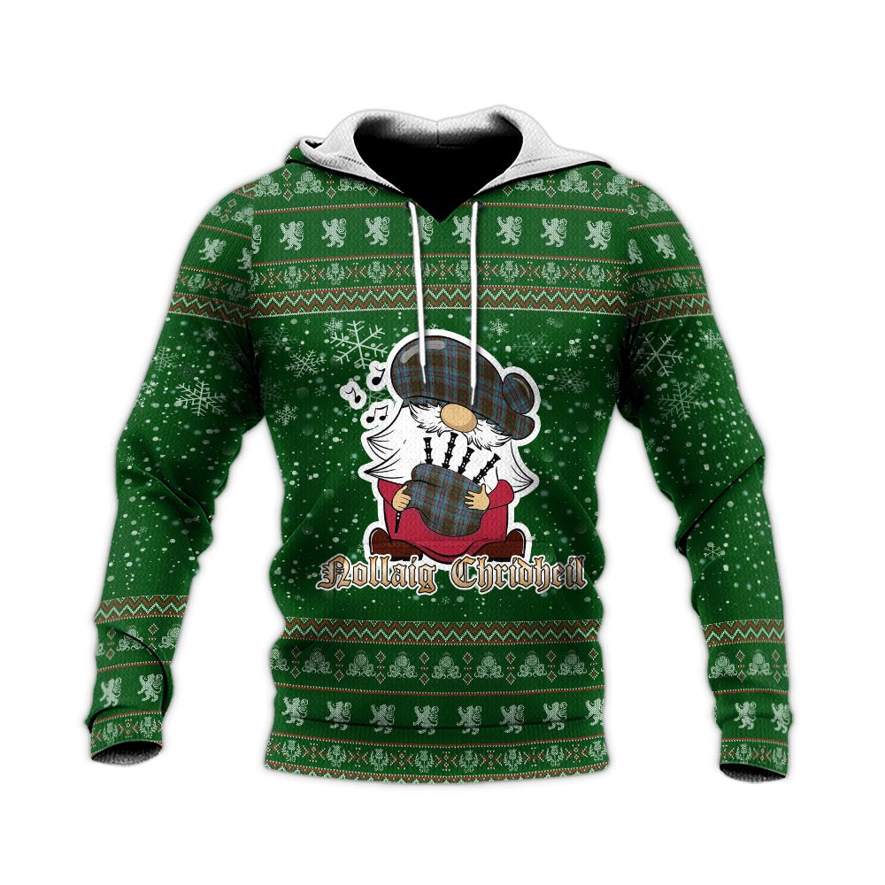 Anderson Clan Christmas Knitted Hoodie with Funny Gnome Playing Bagpipes - Tartanvibesclothing