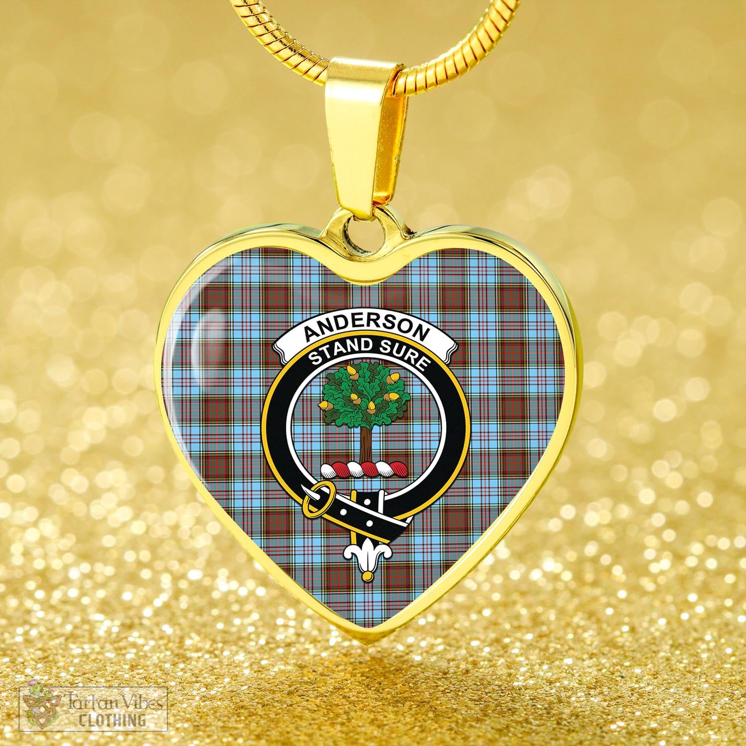 Tartan Vibes Clothing Anderson Ancient Tartan Heart Necklace with Family Crest