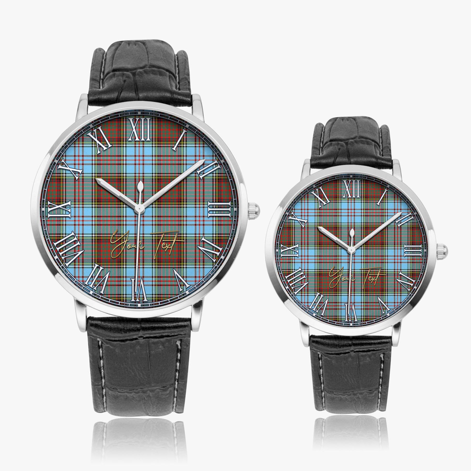 Anderson Ancient Tartan Personalized Your Text Leather Trap Quartz Watch Ultra Thin Silver Case With Black Leather Strap - Tartanvibesclothing