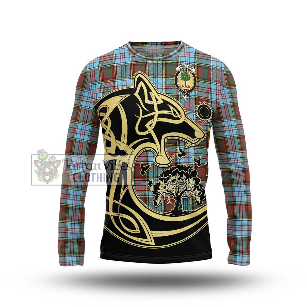 Anderson Ancient Tartan Long Sleeve T-Shirt with Family Crest Celtic Wolf Style Unisex - Tartan Vibes Clothing