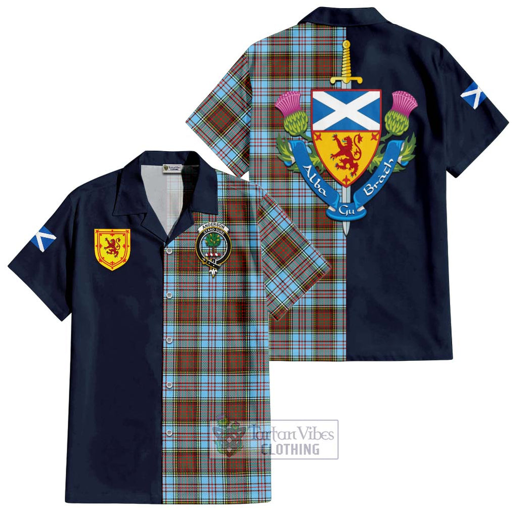 Tartan Vibes Clothing Anderson Ancient Tartan Short Sleeve Button Shirt with Scottish Lion Royal Arm Half Style