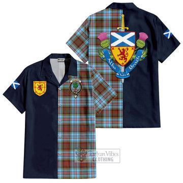 Anderson Ancient Tartan Short Sleeve Button Shirt Alba with Scottish Lion Royal Arm Half Style