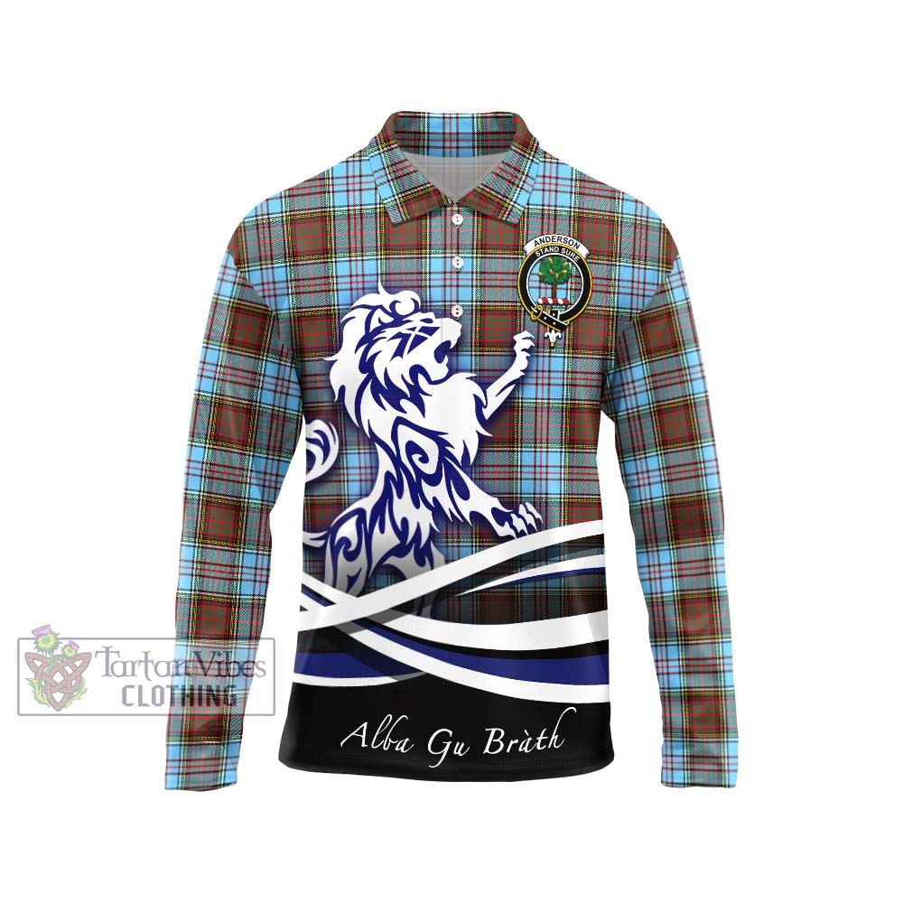 Anderson Ancient Tartan Long Sleeve Polo Shirt with Alba Gu Brath Regal Lion Emblem Unisex - Tartanvibesclothing Shop