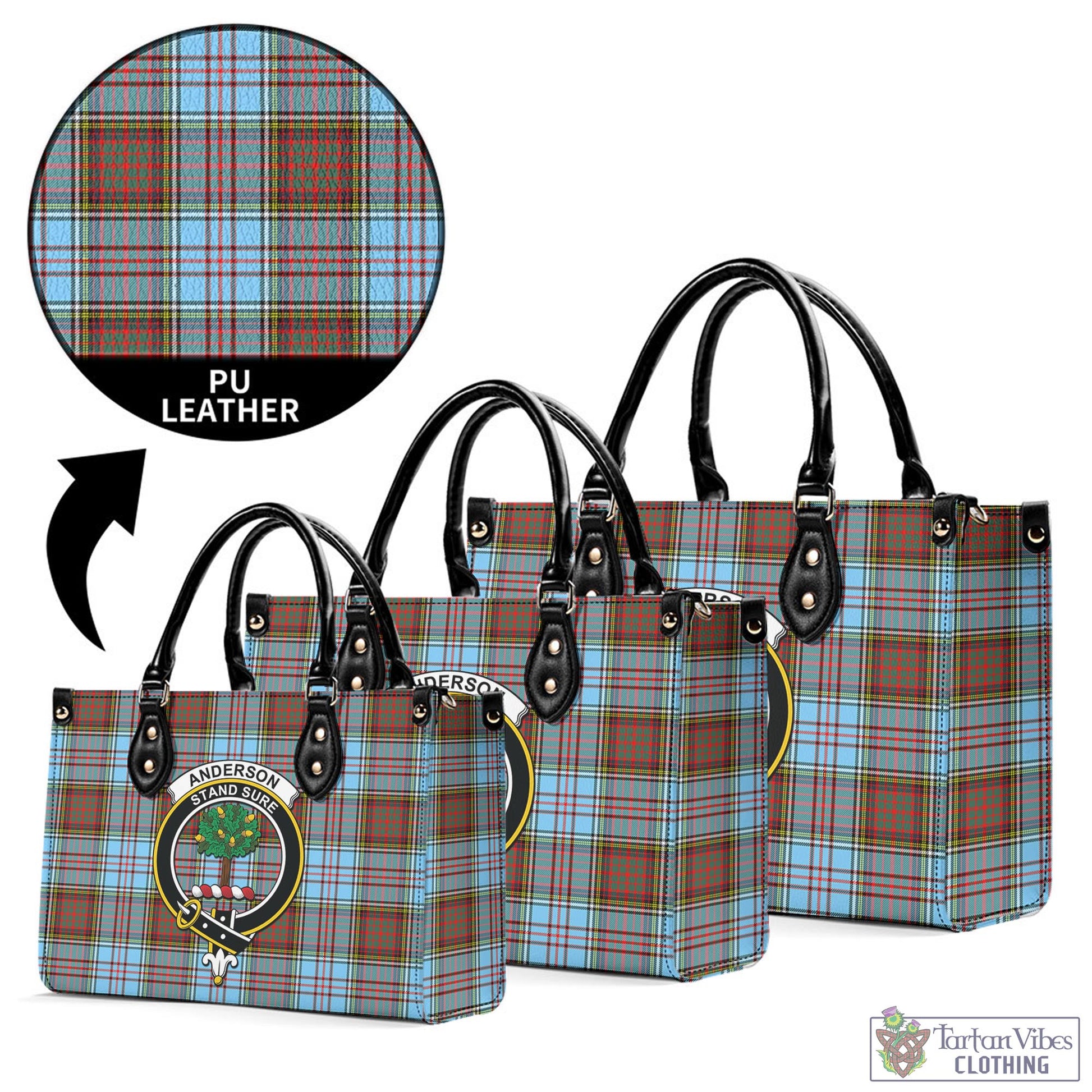 Tartan Vibes Clothing Anderson Ancient Tartan Luxury Leather Handbags with Family Crest