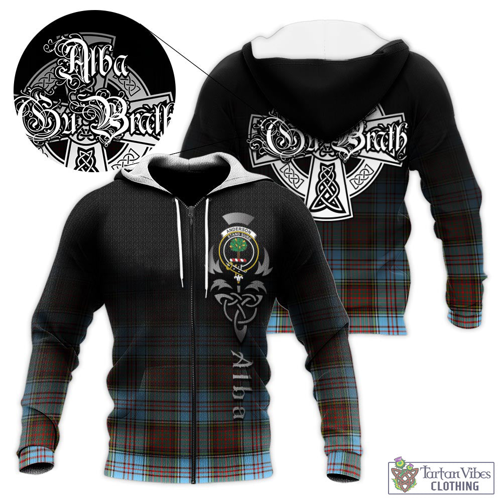 Tartan Vibes Clothing Anderson Ancient Tartan Knitted Hoodie Featuring Alba Gu Brath Family Crest Celtic Inspired