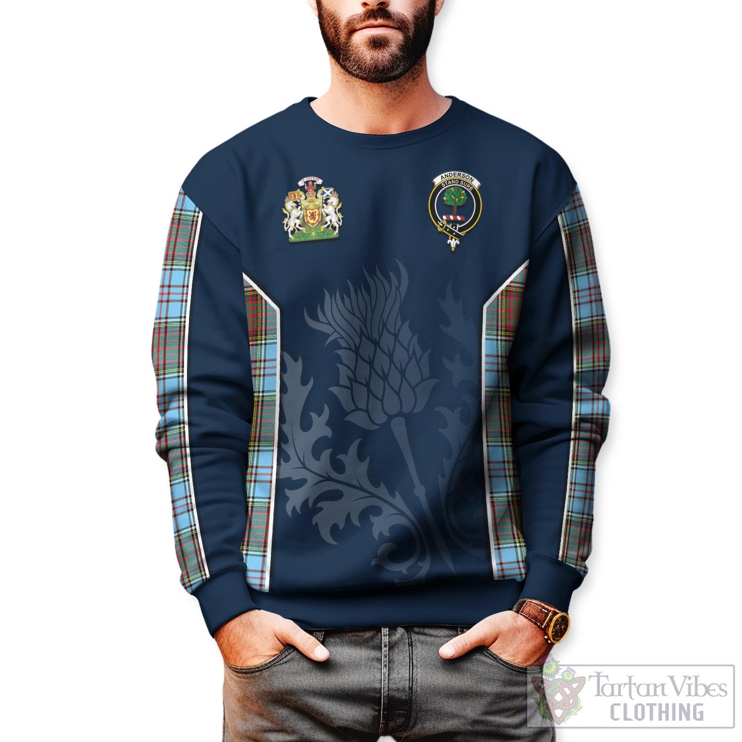 Tartan Vibes Clothing Anderson Ancient Tartan Sweatshirt with Family Crest and Scottish Thistle Vibes Sport Style