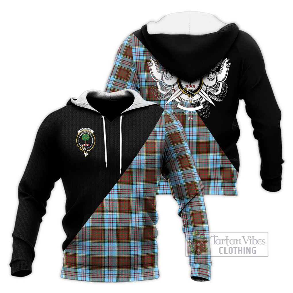 Anderson Ancient Tartan Knitted Hoodie with Family Crest and Military Logo Style Unisex Knitted Pullover Hoodie - Tartanvibesclothing Shop