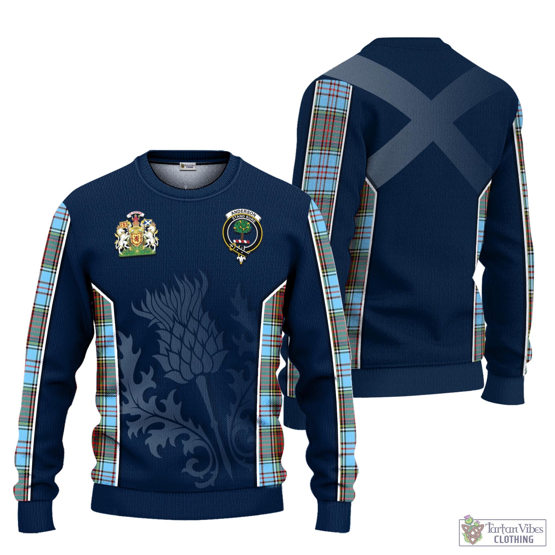 Tartan Vibes Clothing Anderson Ancient Tartan Knitted Sweatshirt with Family Crest and Scottish Thistle Vibes Sport Style