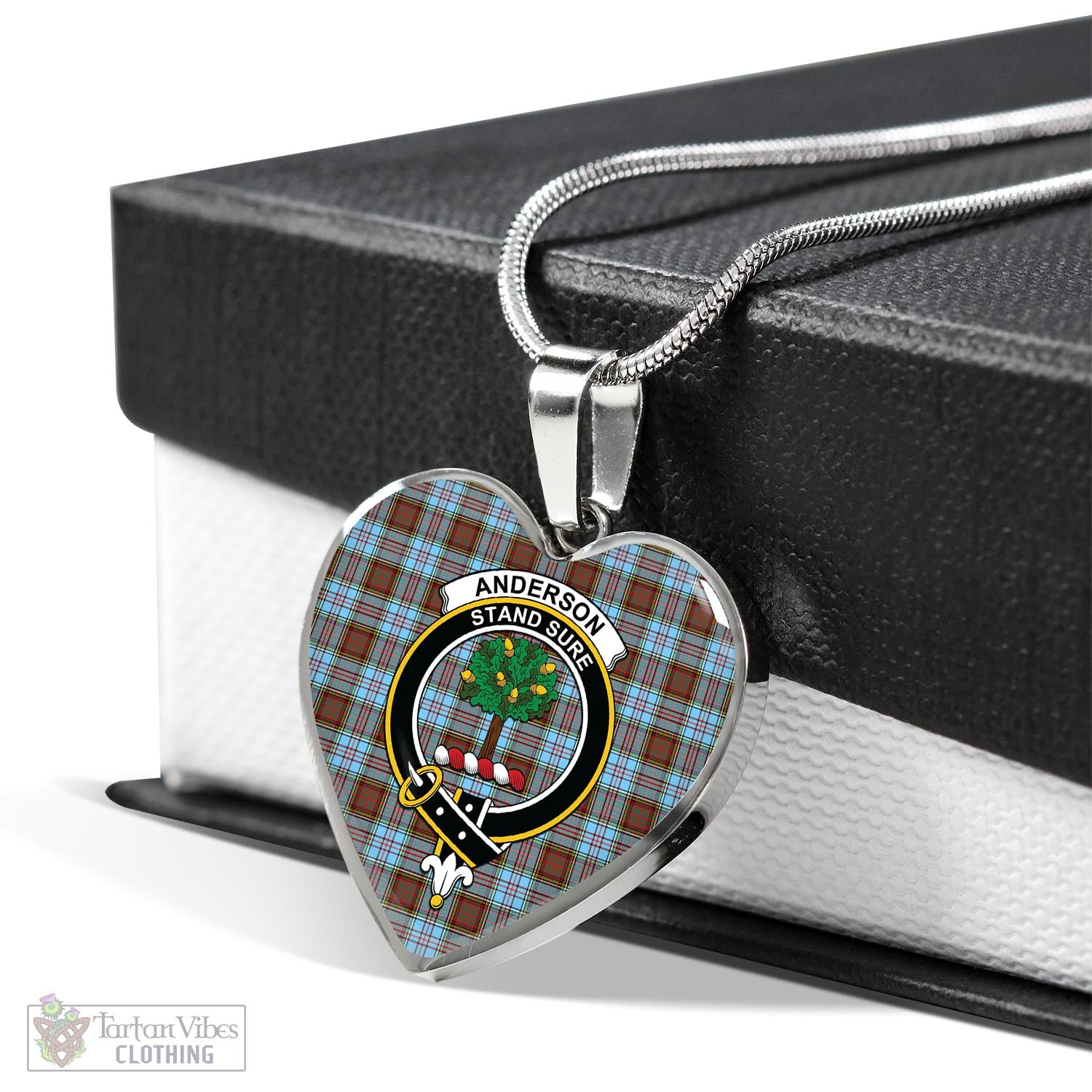 Tartan Vibes Clothing Anderson Ancient Tartan Heart Necklace with Family Crest