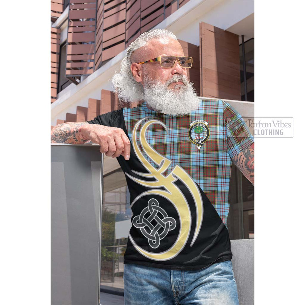 Tartan Vibes Clothing Anderson Ancient Tartan Cotton T-shirt with Family Crest and Celtic Symbol Style