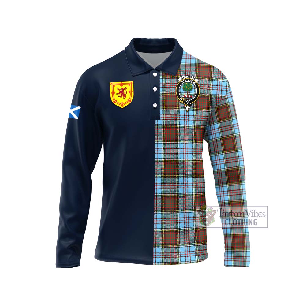 Tartan Vibes Clothing Anderson Ancient Tartan Long Sleeve Polo Shirt with Scottish Lion Royal Arm Half Style