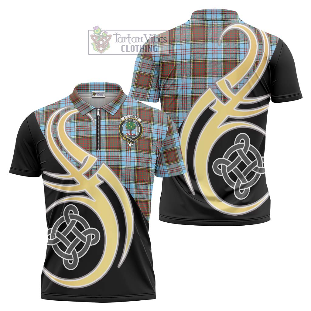 Tartan Vibes Clothing Anderson Ancient Tartan Zipper Polo Shirt with Family Crest and Celtic Symbol Style