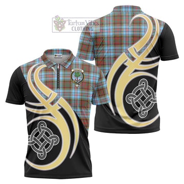 Anderson Ancient Tartan Zipper Polo Shirt with Family Crest and Celtic Symbol Style