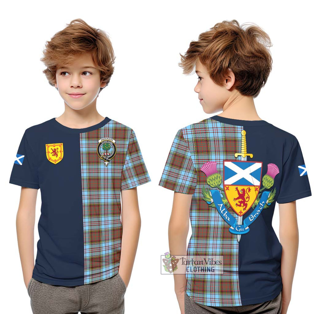 Tartan Vibes Clothing Anderson Ancient Tartan Kid T-Shirt with Scottish Lion Royal Arm Half Style