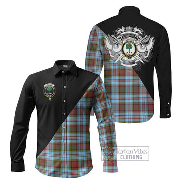 Anderson Ancient Tartan Long Sleeve Button Shirt with Family Crest and Military Logo Style