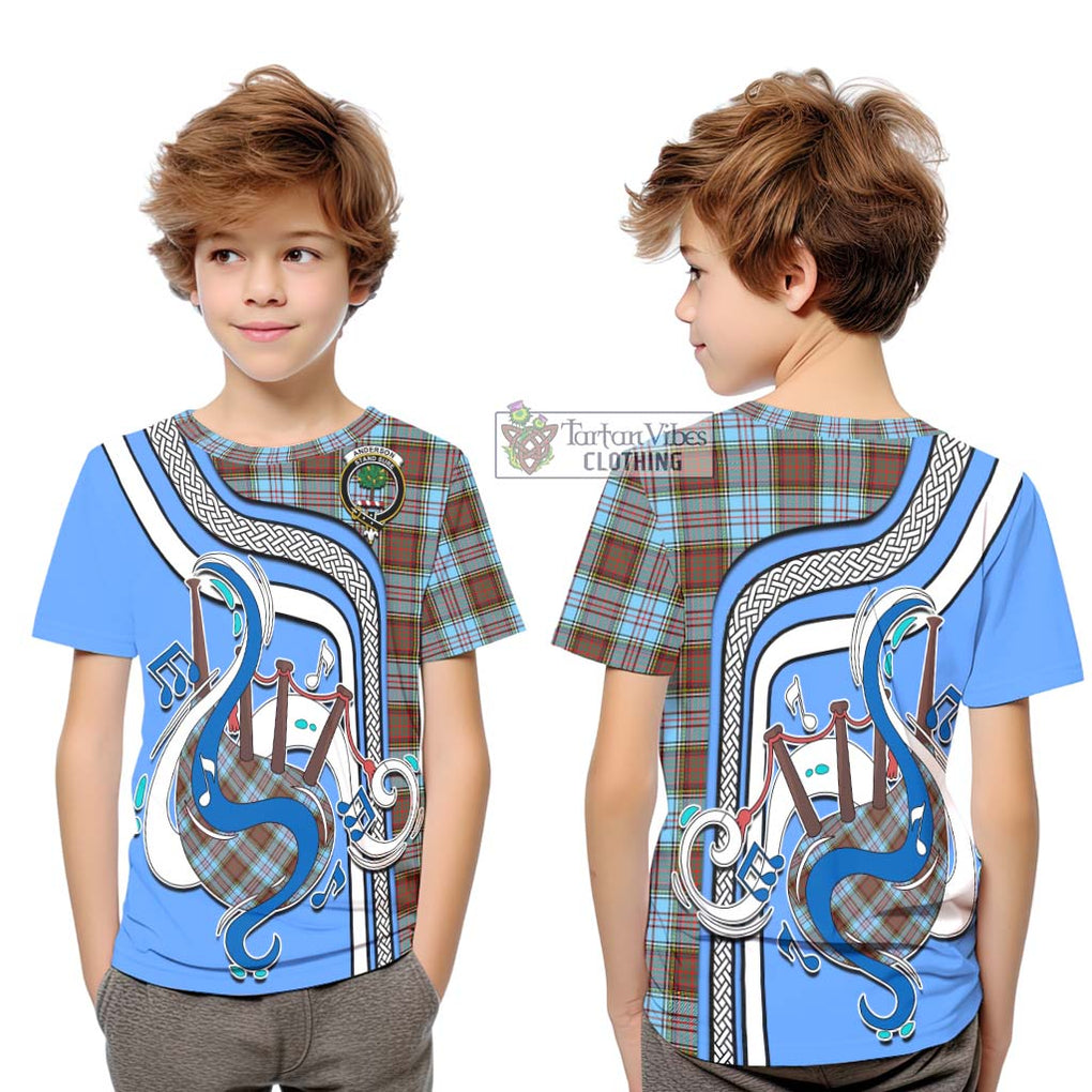 Tartan Vibes Clothing Anderson Ancient Tartan Kid T-Shirt with Epic Bagpipe Style