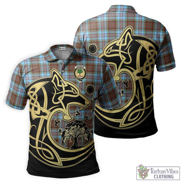 Anderson Ancient Tartan Polo Shirt with Family Crest Celtic Wolf Style