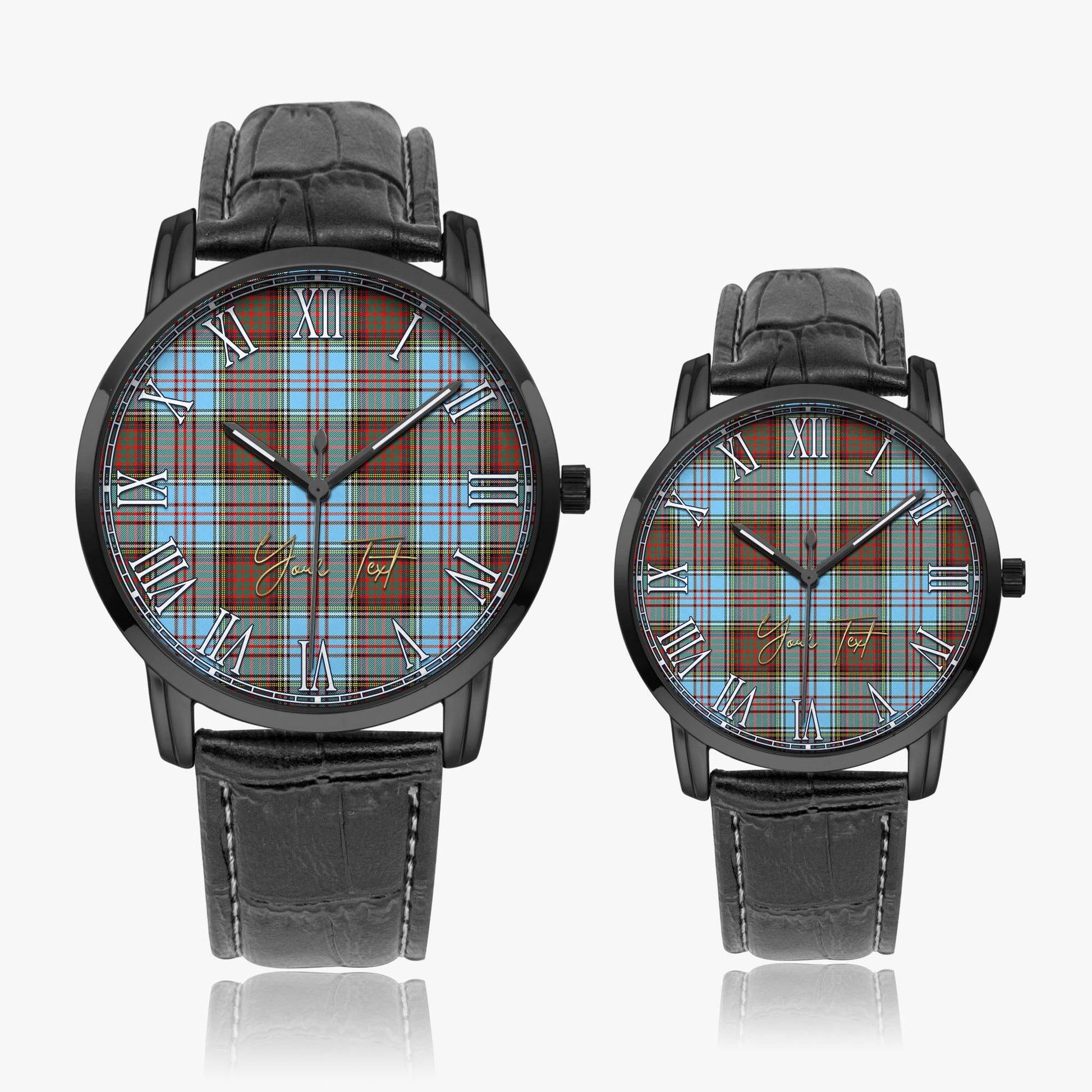 Anderson Ancient Tartan Personalized Your Text Leather Trap Quartz Watch Wide Type Black Case With Black Leather Strap - Tartanvibesclothing