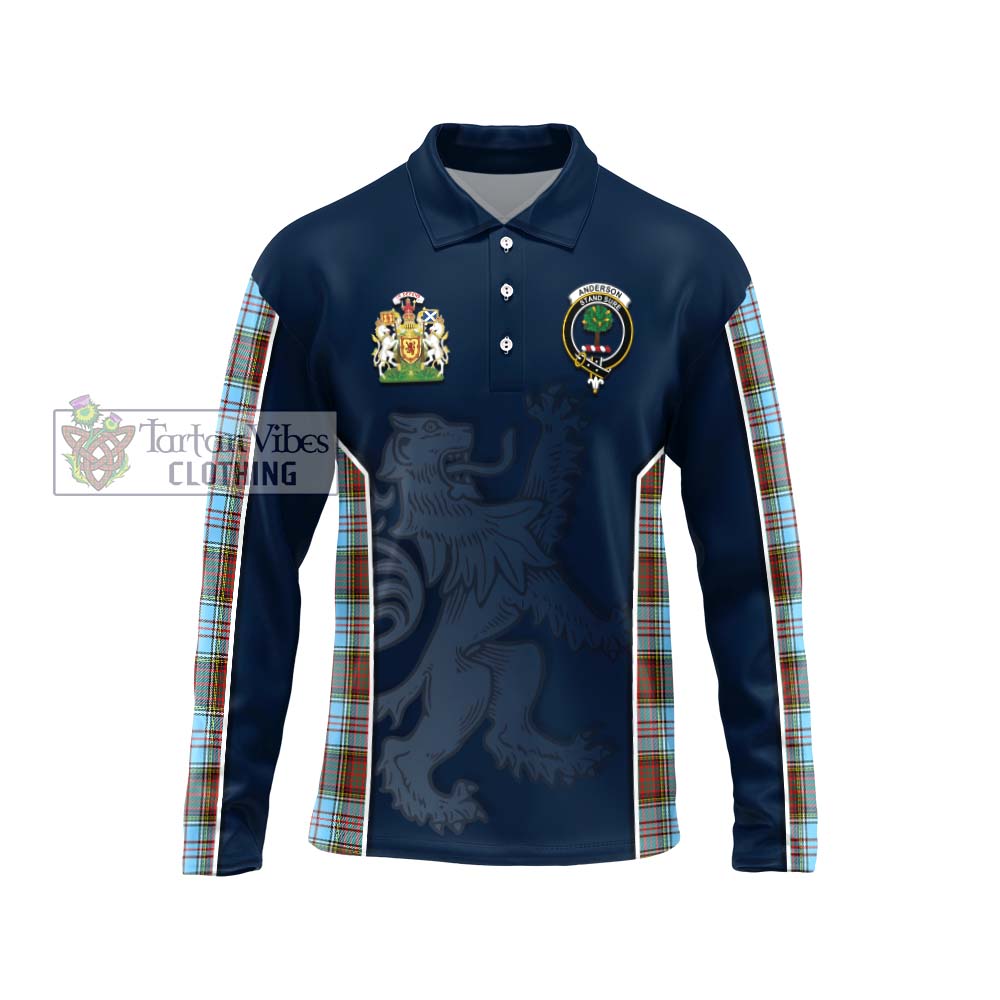 Anderson Ancient Tartan Long Sleeve Polo Shirt with Family Crest and Lion Rampant Vibes Sport Style Unisex - Tartan Vibes Clothing