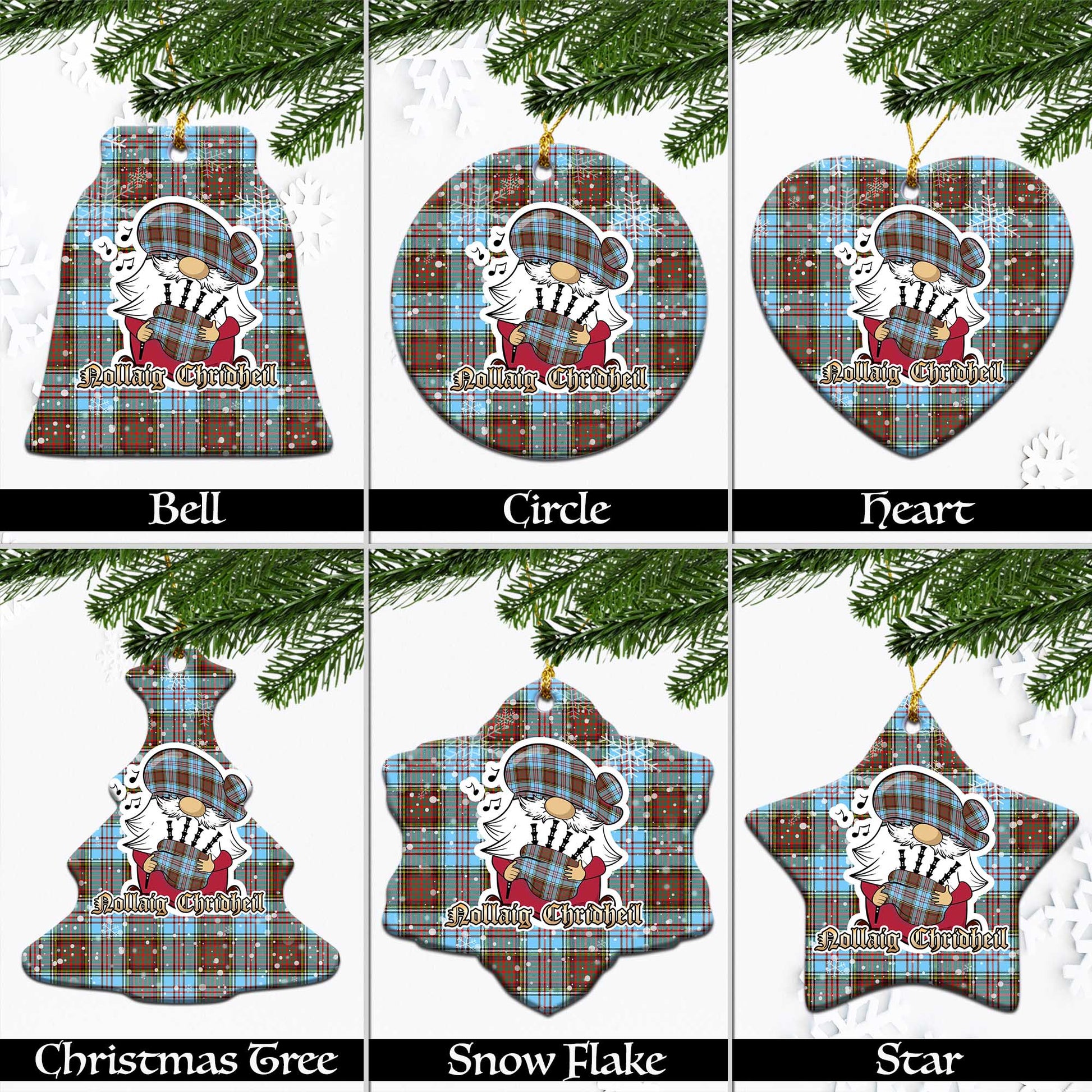 Anderson Ancient Tartan Christmas Ornaments with Scottish Gnome Playing Bagpipes Ceramic - Tartanvibesclothing