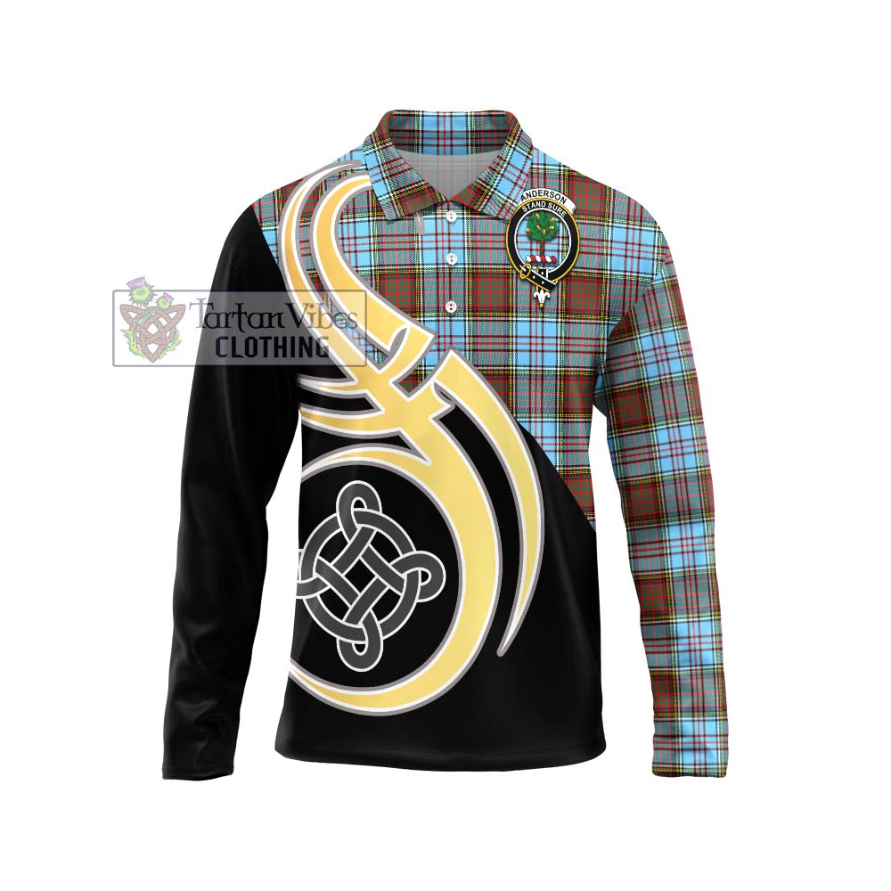 Anderson Ancient Tartan Long Sleeve Polo Shirt with Family Crest and Celtic Symbol Style Unisex - Tartan Vibes Clothing