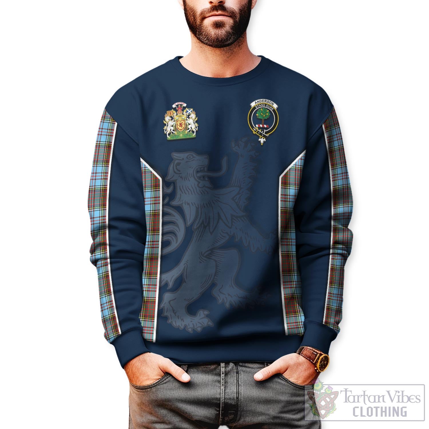 Tartan Vibes Clothing Anderson Ancient Tartan Sweater with Family Crest and Lion Rampant Vibes Sport Style