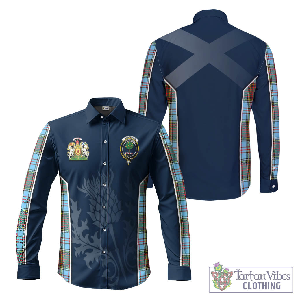 Tartan Vibes Clothing Anderson Ancient Tartan Long Sleeve Button Up Shirt with Family Crest and Scottish Thistle Vibes Sport Style