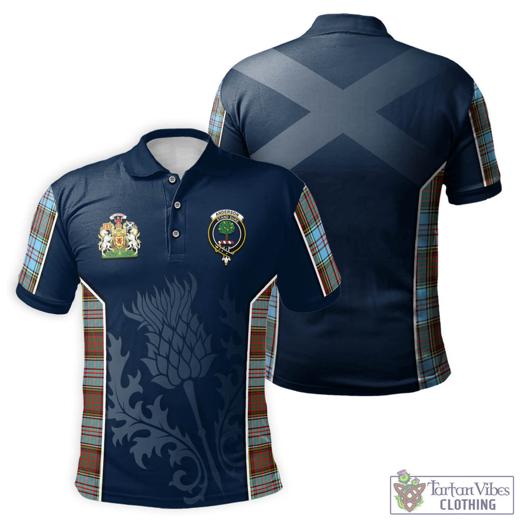 Tartan Vibes Clothing Anderson Ancient Tartan Men's Polo Shirt with Family Crest and Scottish Thistle Vibes Sport Style