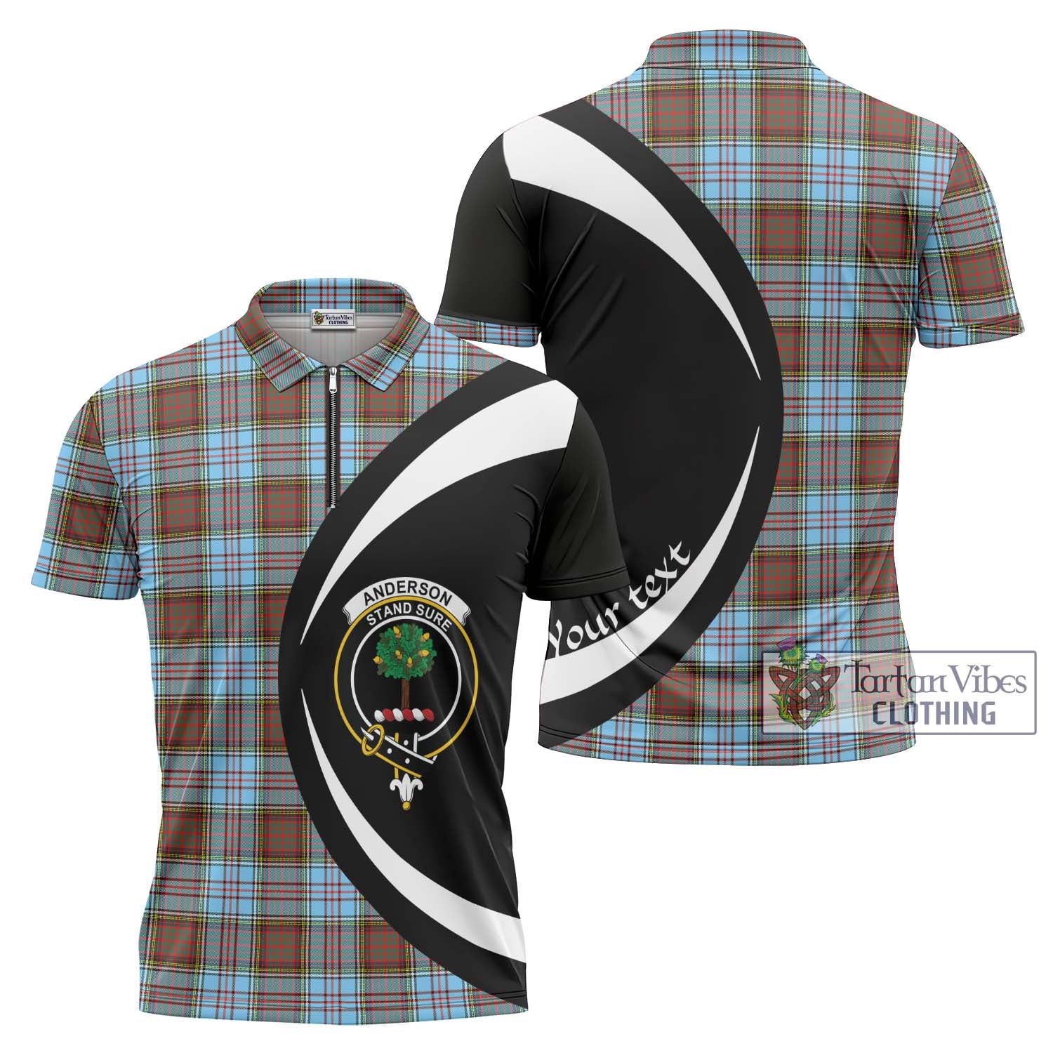 Tartan Vibes Clothing Anderson Ancient Tartan Zipper Polo Shirt with Family Crest Circle Style