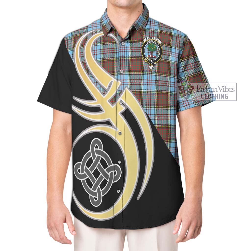 Anderson Ancient Tartan Short Sleeve Button Shirt with Family Crest and Celtic Symbol Style Kid - Tartan Vibes Clothing