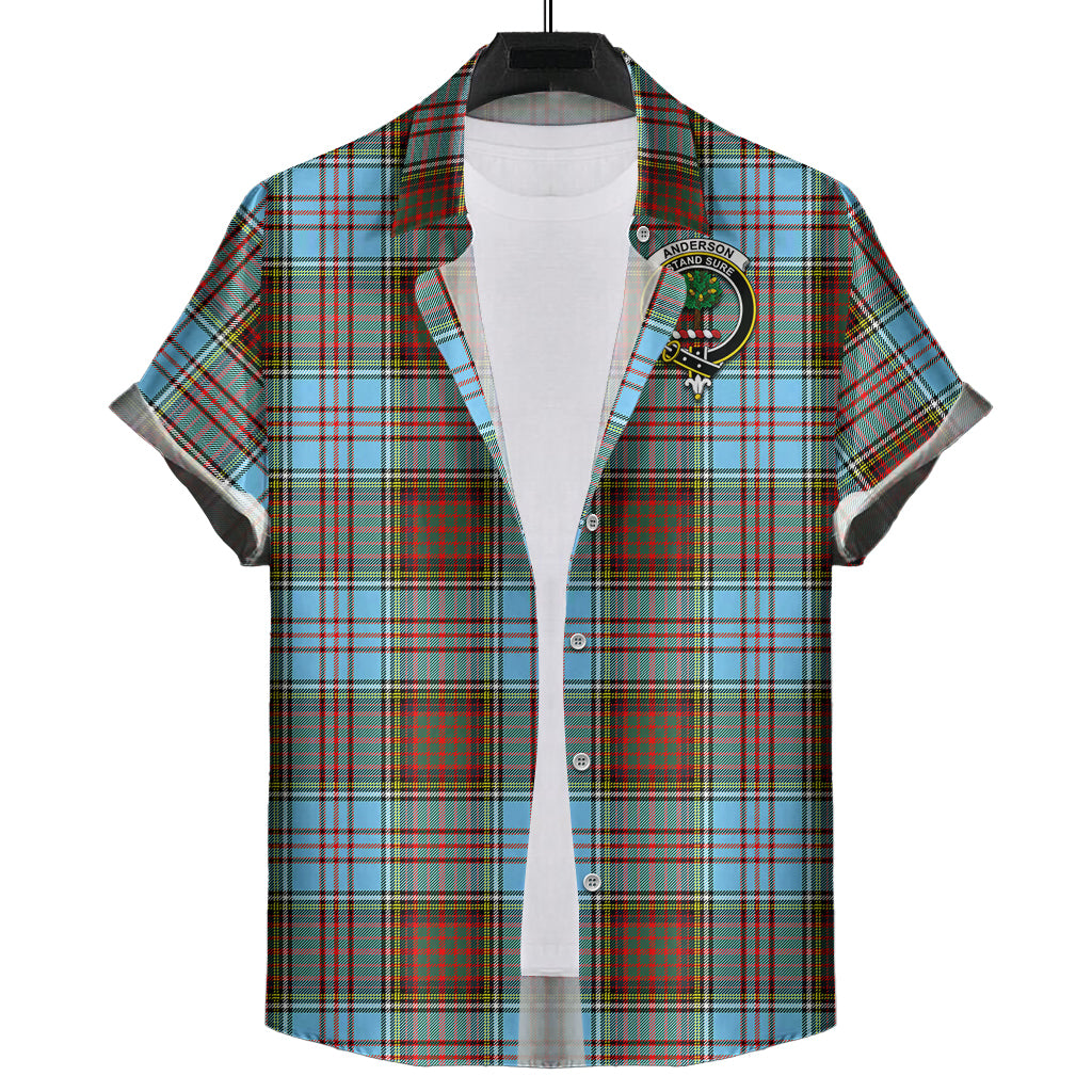 Anderson Ancient Tartan Short Sleeve Button Down Shirt with Family Crest - Tartanvibesclothing