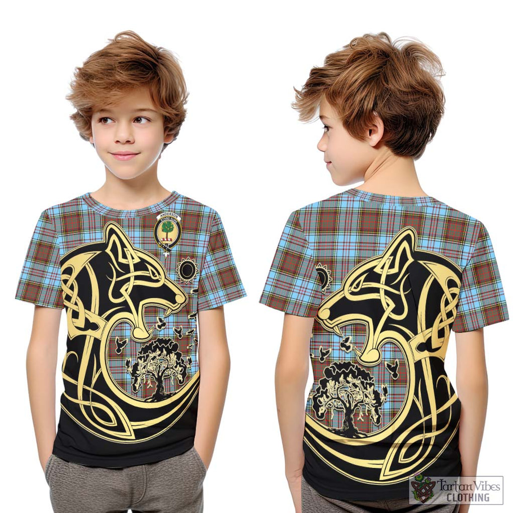 Anderson Ancient Tartan Kid T-Shirt with Family Crest Celtic Wolf Style Youth XL Size14 - Tartan Vibes Clothing