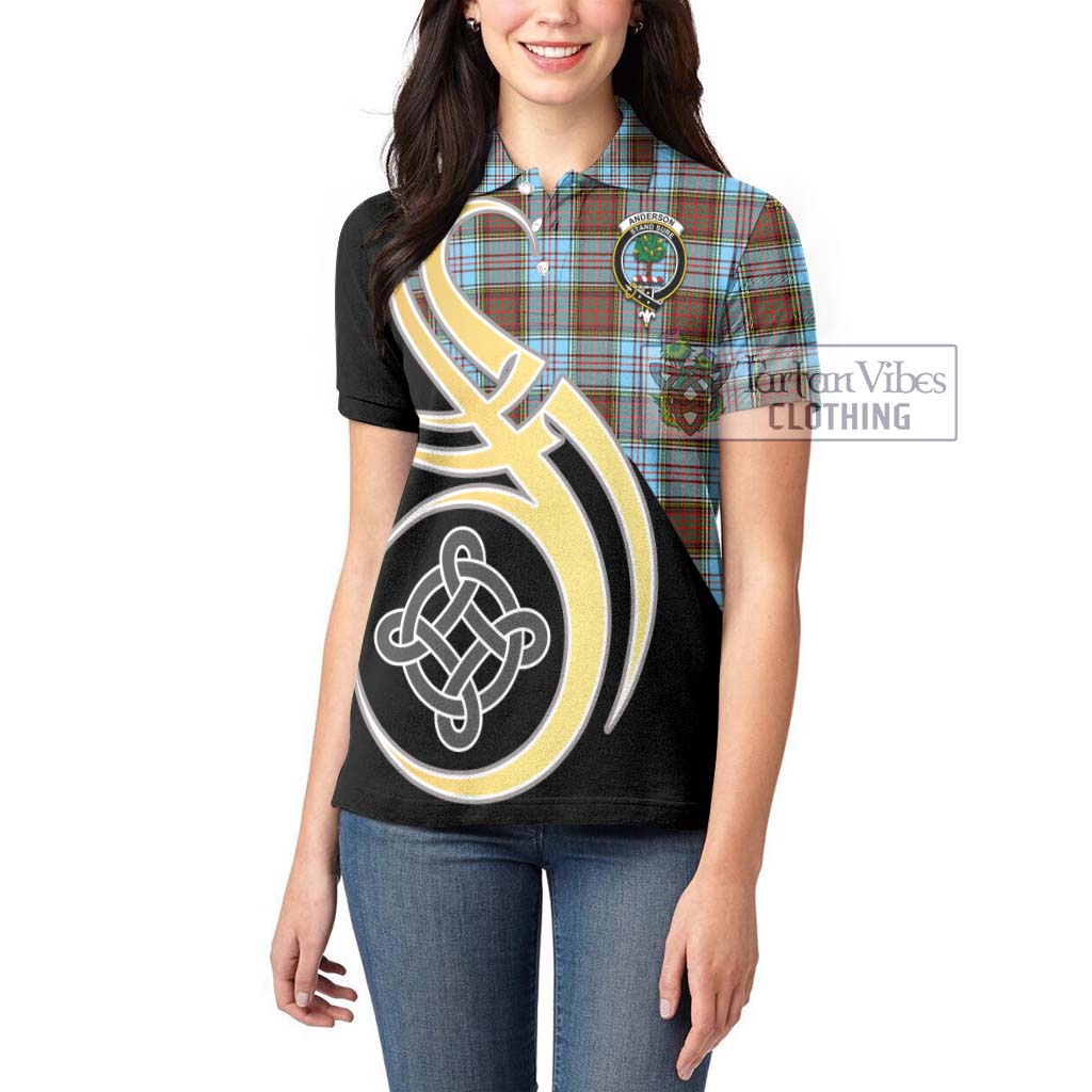 Anderson Ancient Tartan Women's Polo Shirt with Family Crest and Celtic Symbol Style Women - Tartan Vibes Clothing