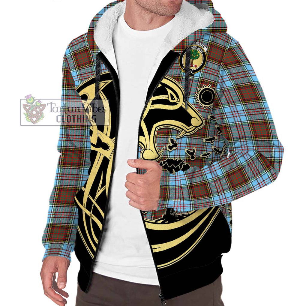 Anderson Ancient Tartan Sherpa Hoodie with Family Crest Celtic Wolf Style Unisex S - Tartan Vibes Clothing