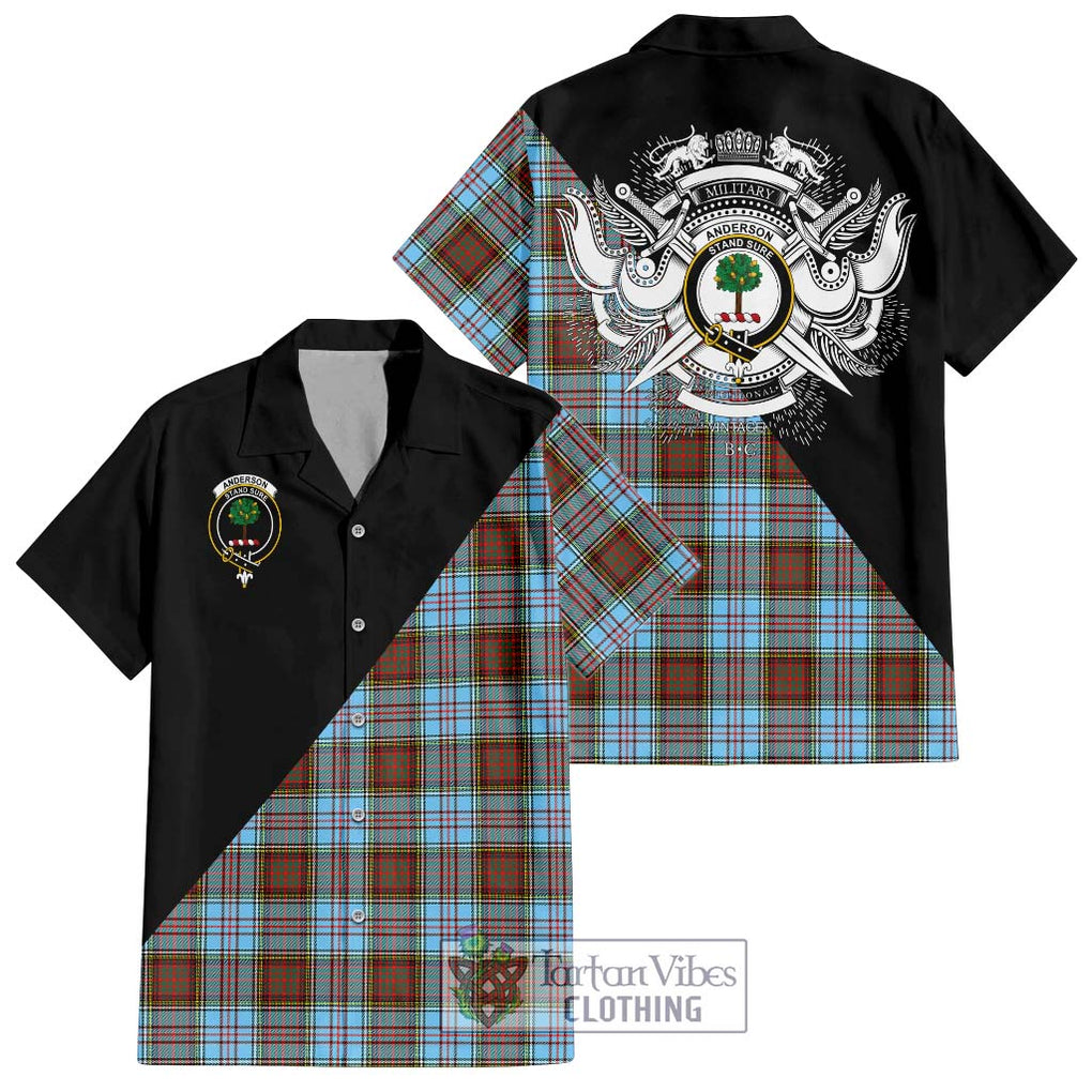 Anderson Ancient Tartan Short Sleeve Button Shirt with Family Crest and Military Logo Style Kid - Tartanvibesclothing Shop