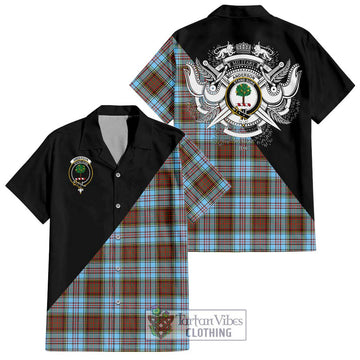 Anderson Ancient Tartan Short Sleeve Button Shirt with Family Crest and Military Logo Style