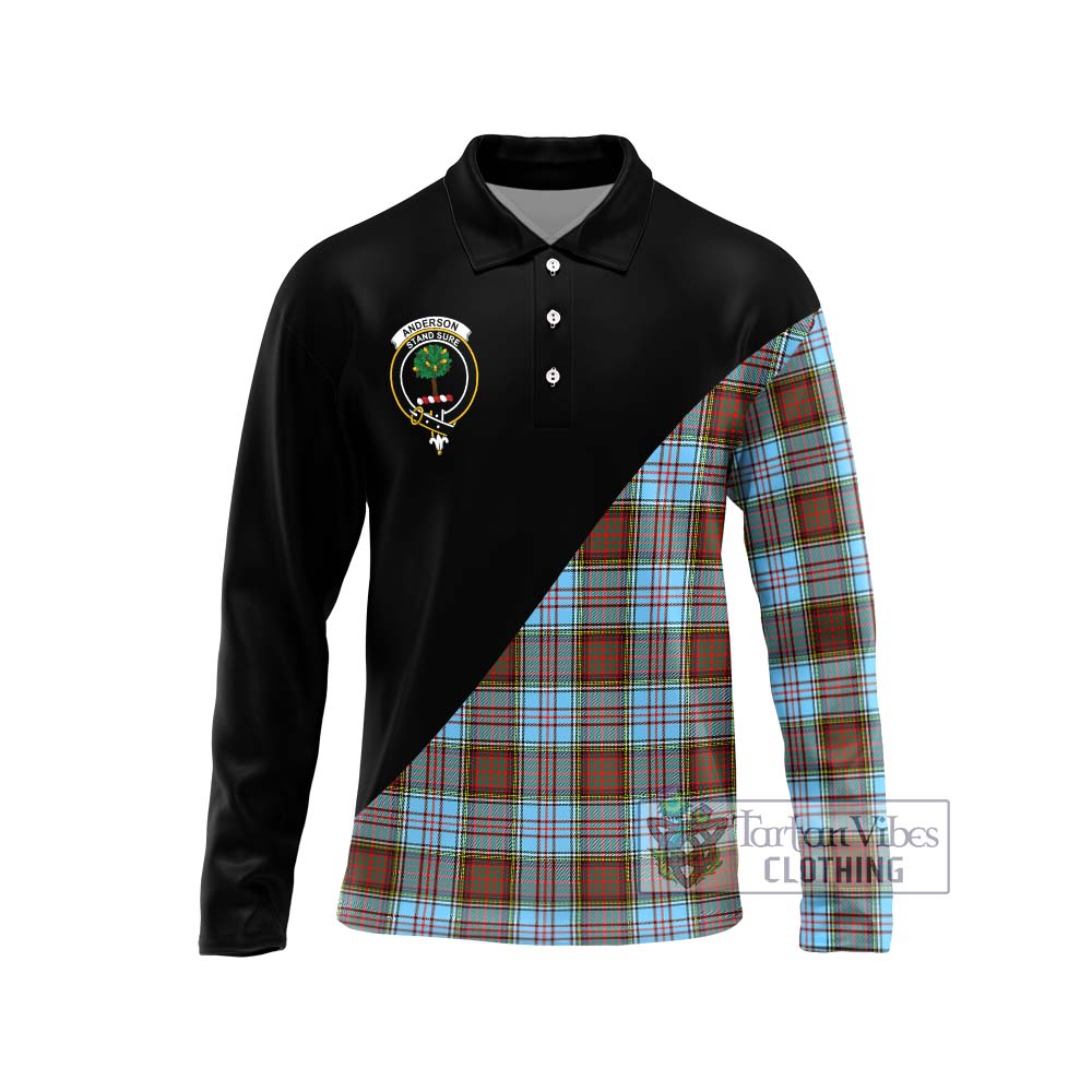 Anderson Ancient Tartan Long Sleeve Polo Shirt with Family Crest and Military Logo Style Unisex - Tartanvibesclothing Shop