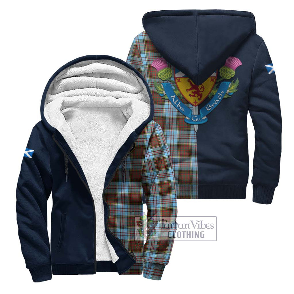 Tartan Vibes Clothing Anderson Ancient Tartan Sherpa Hoodie with Scottish Lion Royal Arm Half Style