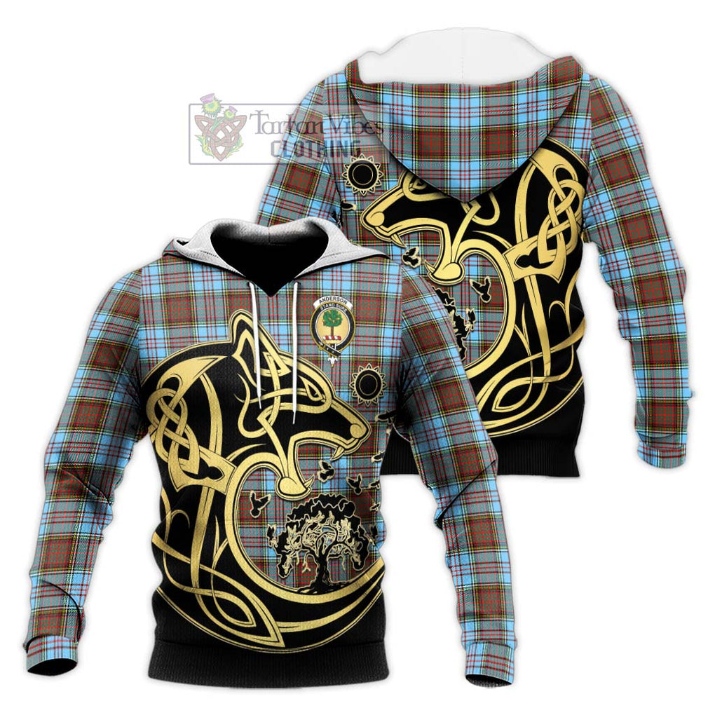 Anderson Ancient Tartan Knitted Hoodie with Family Crest Celtic Wolf Style Unisex Knitted Pullover Hoodie - Tartan Vibes Clothing