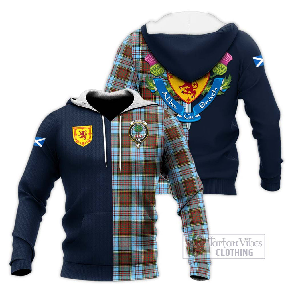 Tartan Vibes Clothing Anderson Ancient Tartan Knitted Hoodie with Scottish Lion Royal Arm Half Style