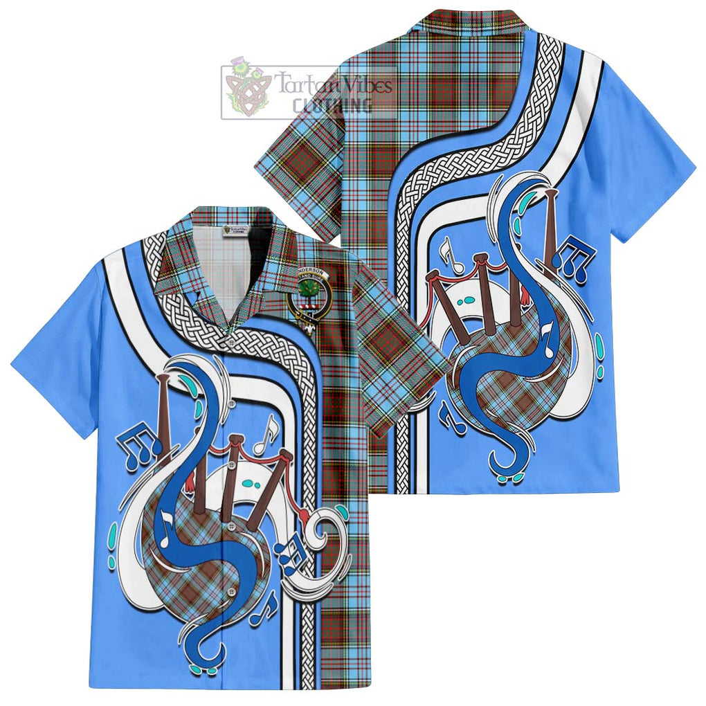 Anderson Ancient Tartan Short Sleeve Button Shirt with Epic Bagpipe Style Kid - Tartanvibesclothing Shop