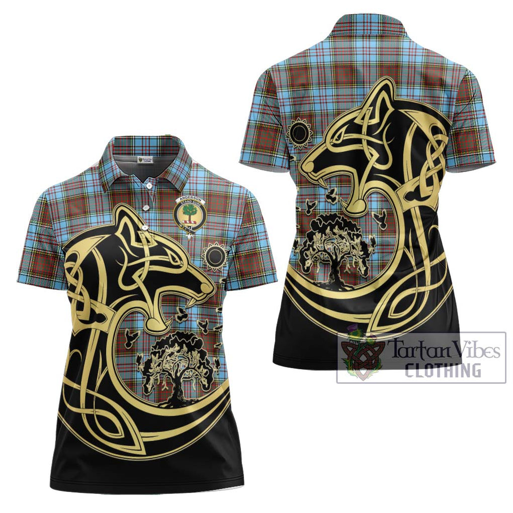 Anderson Ancient Tartan Women's Polo Shirt with Family Crest Celtic Wolf Style Women - Tartanvibesclothing Shop