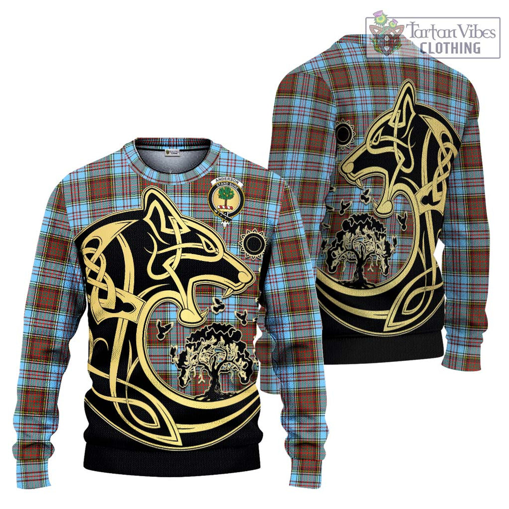 Anderson Ancient Tartan Knitted Sweater with Family Crest Celtic Wolf Style Unisex - Tartan Vibes Clothing