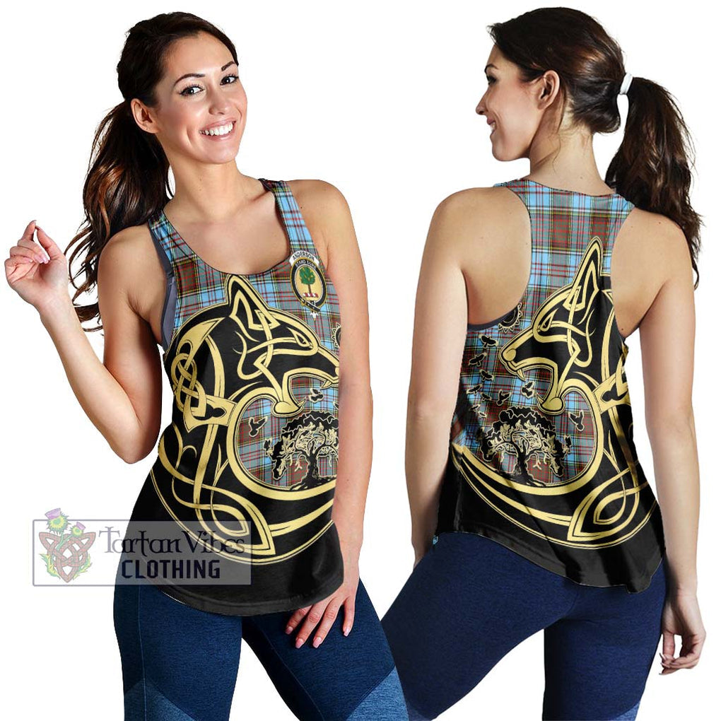 Anderson Ancient Tartan Women's Racerback Tanks with Family Crest Celtic Wolf Style 4XL - Tartan Vibes Clothing