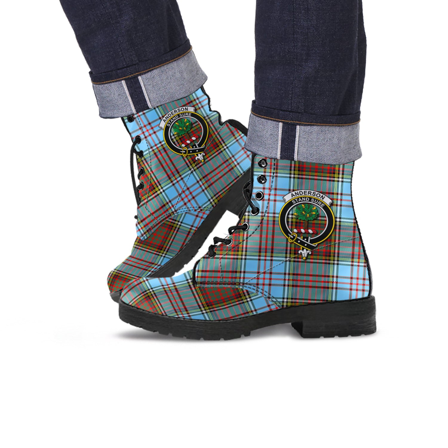 Anderson Ancient Tartan Leather Boots with Family Crest - Tartanvibesclothing