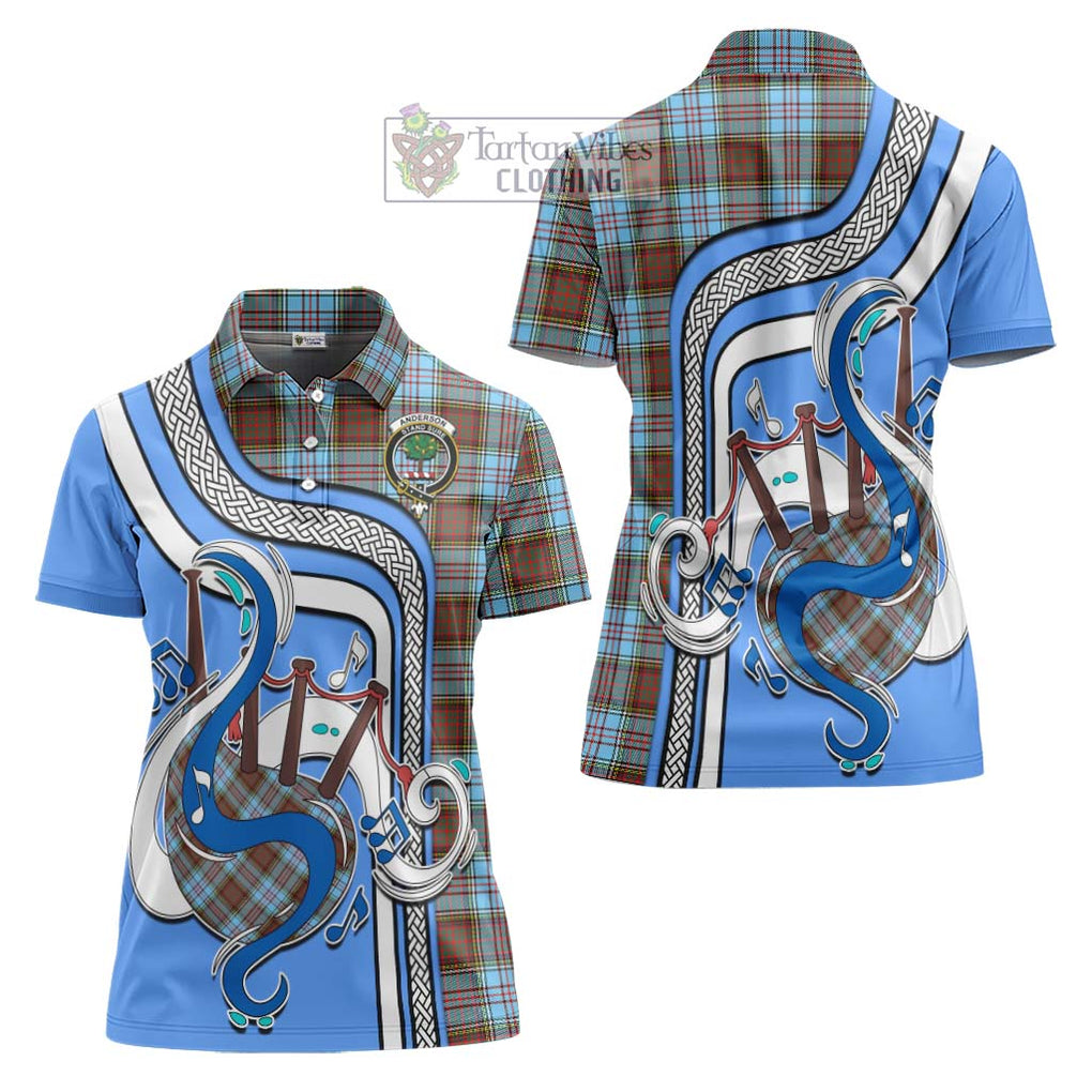 Anderson Ancient Tartan Women's Polo Shirt with Epic Bagpipe Style Women - Tartanvibesclothing Shop