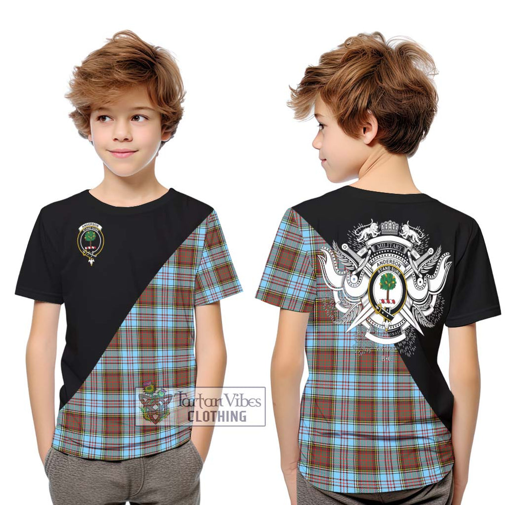 Anderson Ancient Tartan Kid T-Shirt with Family Crest and Military Logo Style Youth XL Size14 - Tartanvibesclothing Shop