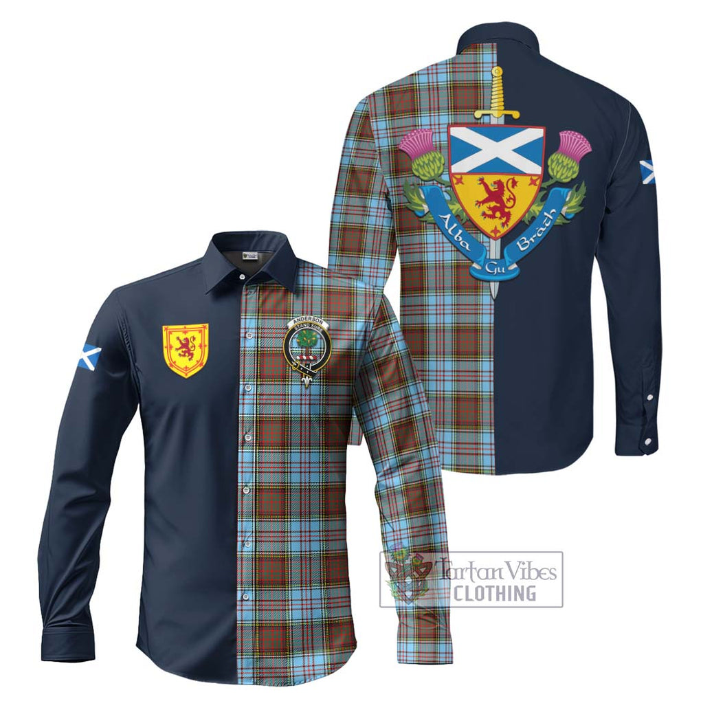 Tartan Vibes Clothing Anderson Ancient Tartan Long Sleeve Button Shirt with Scottish Lion Royal Arm Half Style